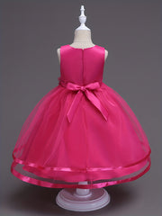 Girls Sleeveless Mesh Princess Dress With Flower Decor