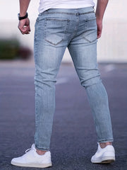 Men's Slim Fit Ripped Jeans Casual Street Style Distressed Denim Pants