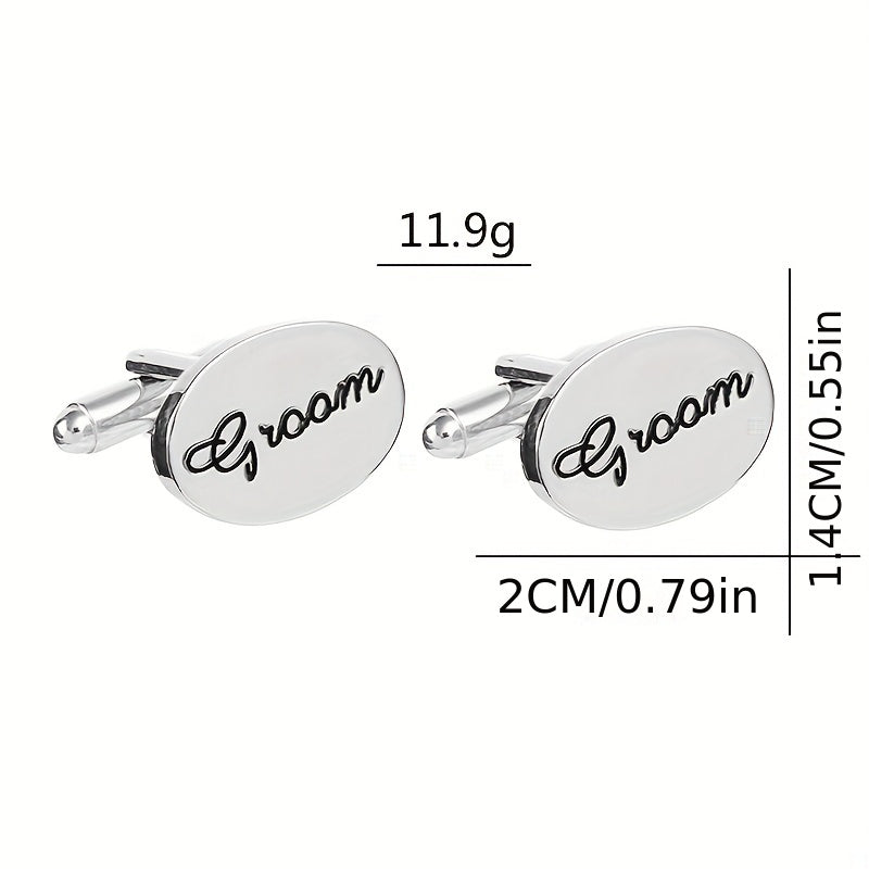 2pcs Men's Letter Pattern Groom Cufflinks Buttons