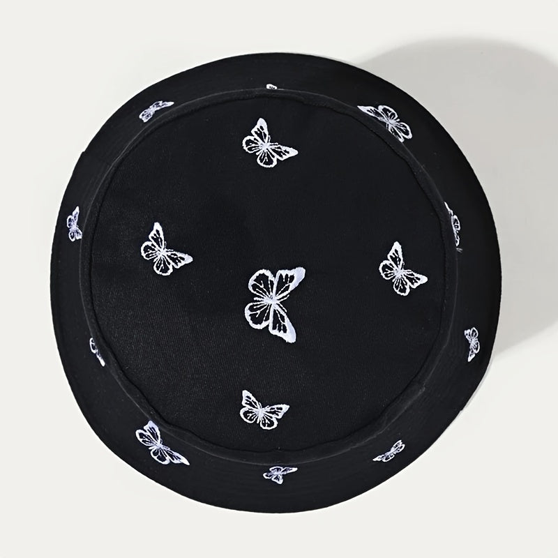 Embroidered Butterfly Bucket Hat Fisherman Hat For Women Cotton Fishing Cap