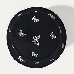 Embroidered Butterfly Bucket Hat Fisherman Hat For Women Cotton Fishing Cap
