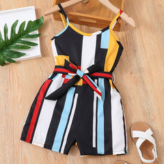 Girls Cami Romper Block Geometry Print Jumpsuit With Belt