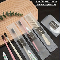 Travel Toothbrush 4Pcs Set Soft Toothbrush Comb Dental Shower Cap Razor