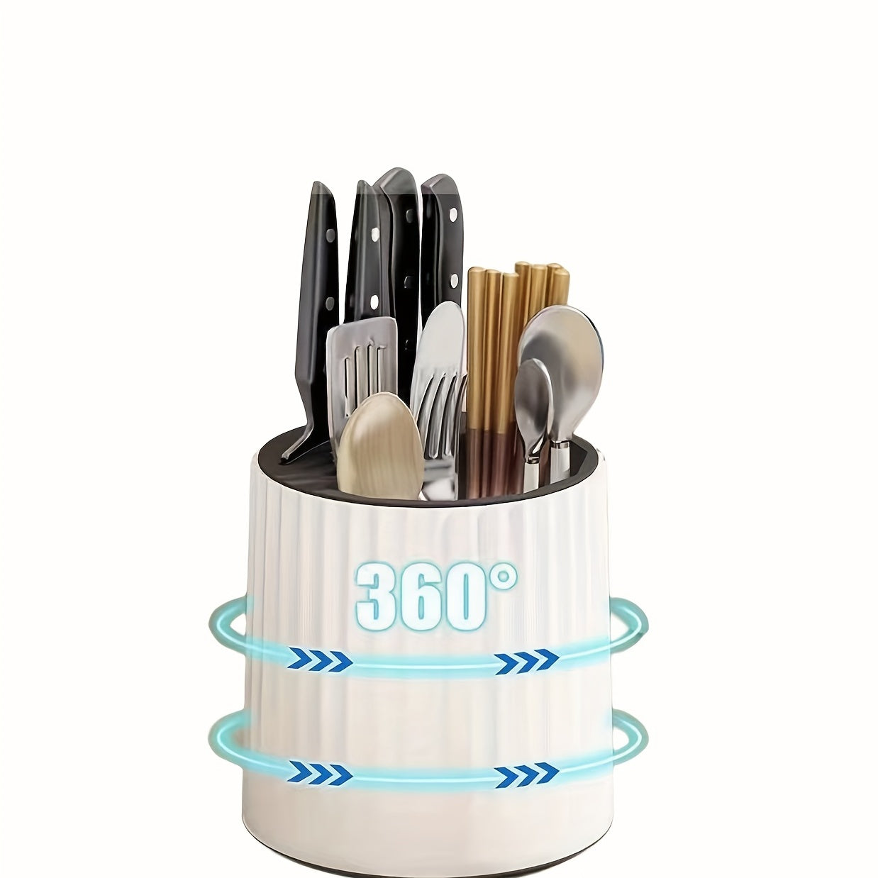 360 Degree Rotating Holder Shelf Organize Kitchen Spoons Forks Chopsticks