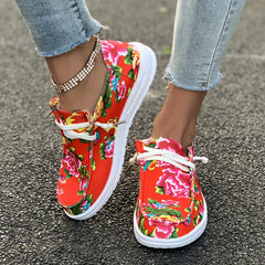 Chinese Flower Pattern Skate Shoes Lace-up Canvas