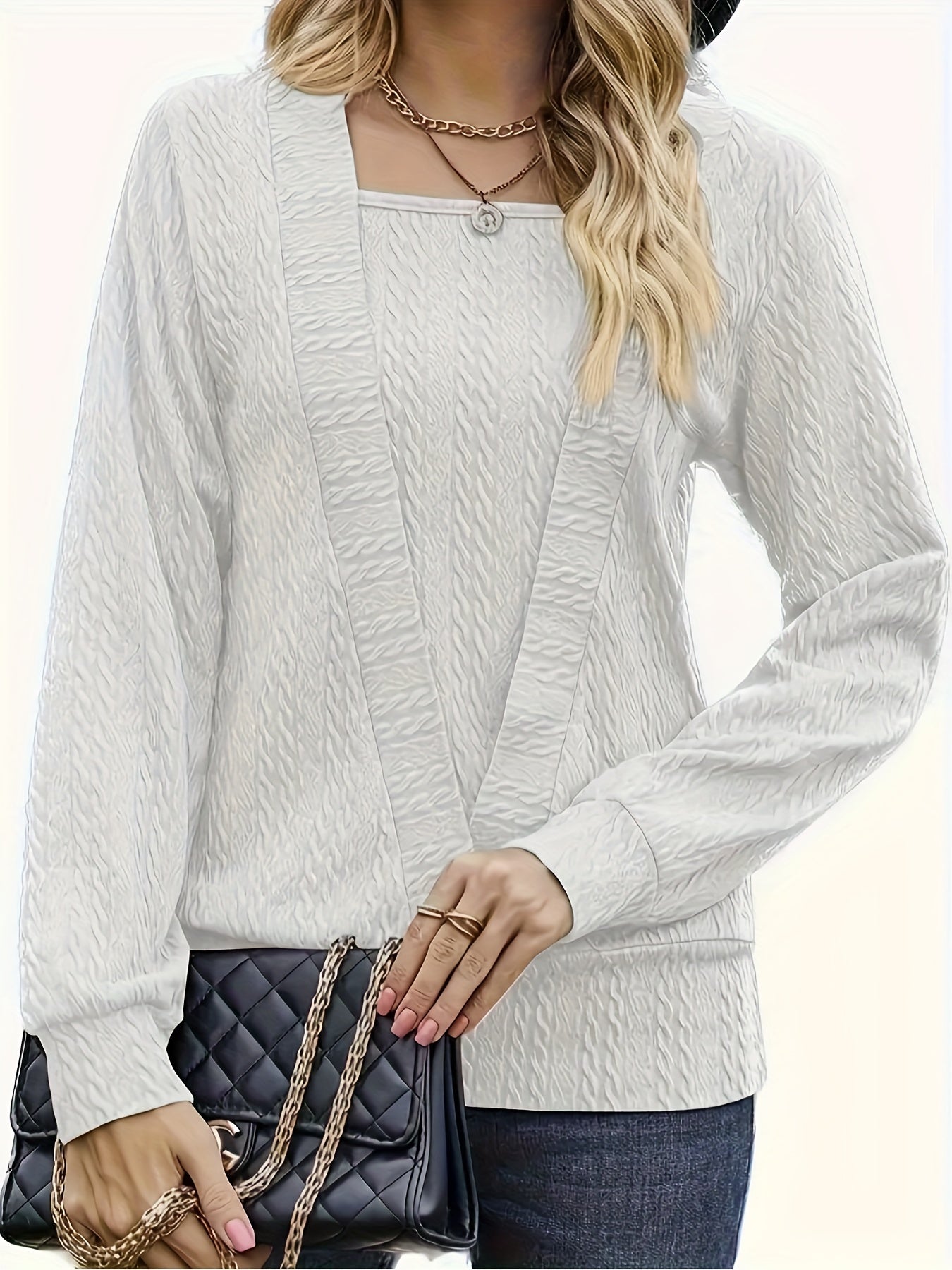 Solid Cable Knit Long Sleeve Top