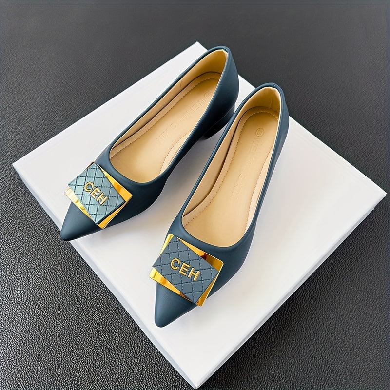 Women's Metallic Low Heel Pointed Toe Office Work Shoes