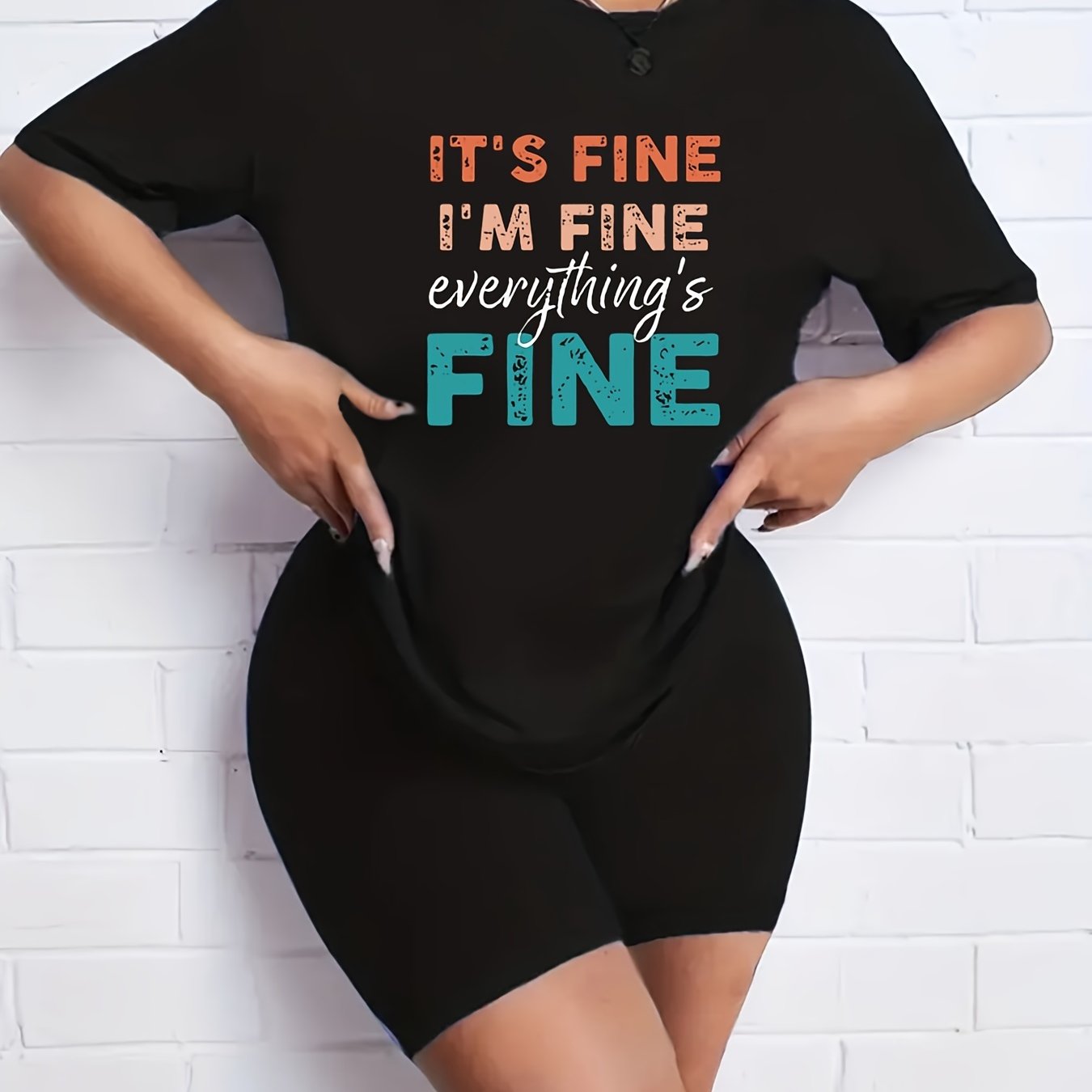 2pcs Letter Graphic Crew Neck Short Sleeve T shirts & Solid Shorts Set