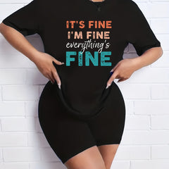 2pcs Letter Graphic Crew Neck Short Sleeve T shirts & Solid Shorts Set