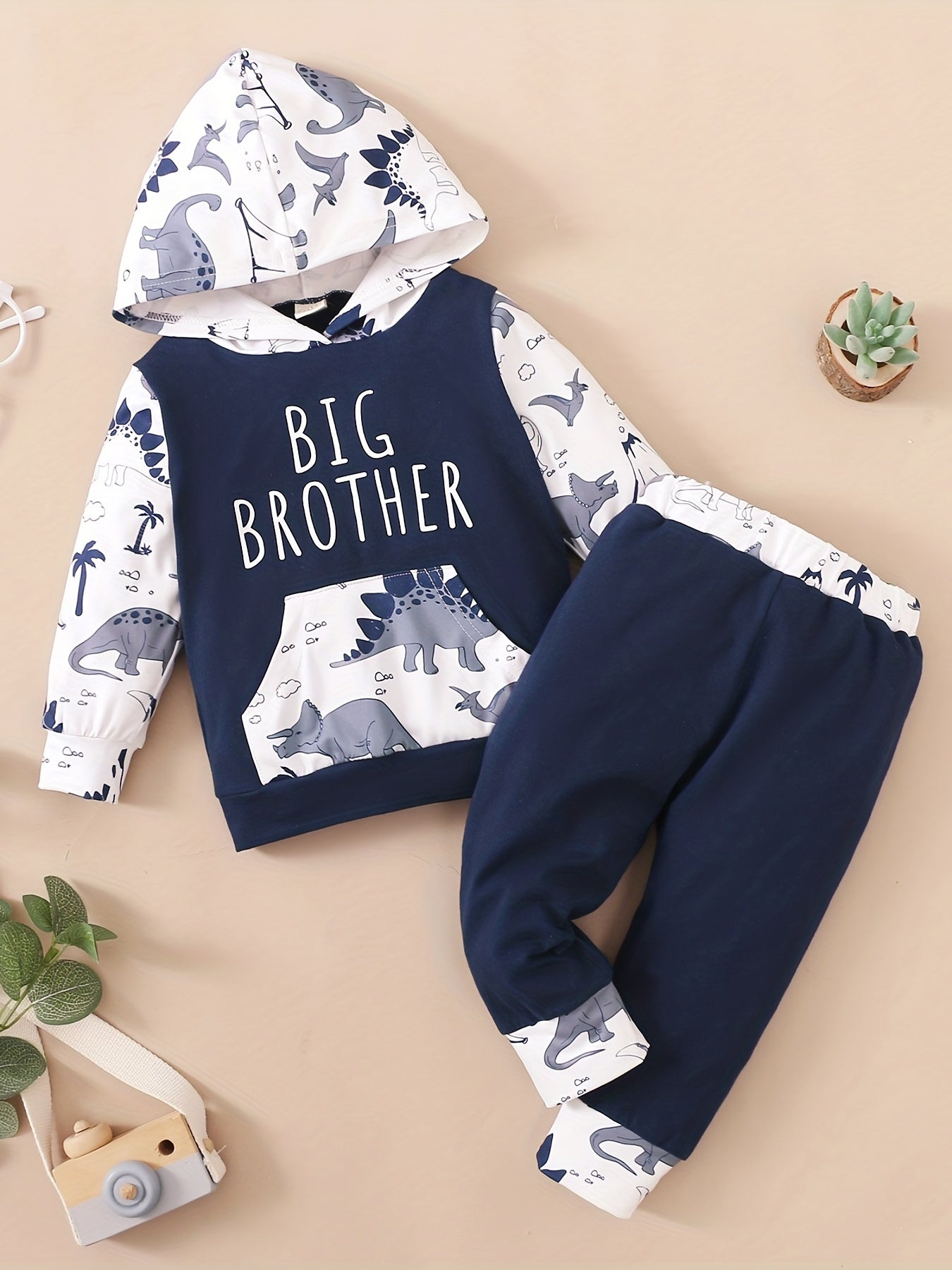 Boys BIG BROTHER Dinosaur Print Hooded Sweatshirt Set