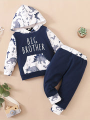 Boys BIG BROTHER Dinosaur Print Hooded Sweatshirt Set