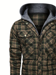 Men's Plaid Hooded Shirt Jacket for Spring Autumn