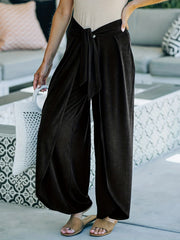 Bow Front Pleated Pants Loose Fit