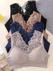 4pcs Wireless Lace Bras Scallop Trim Lingerie
