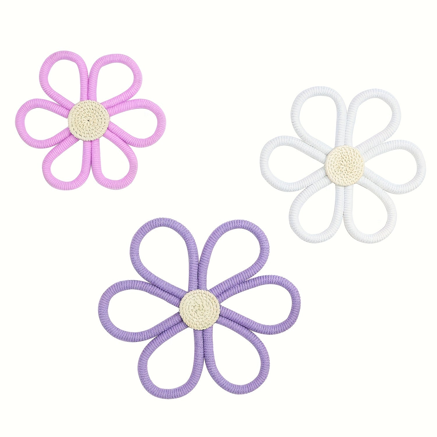 Set of 3 Purple Daisy Wall Decorations - Home Office Dorm Room Decor