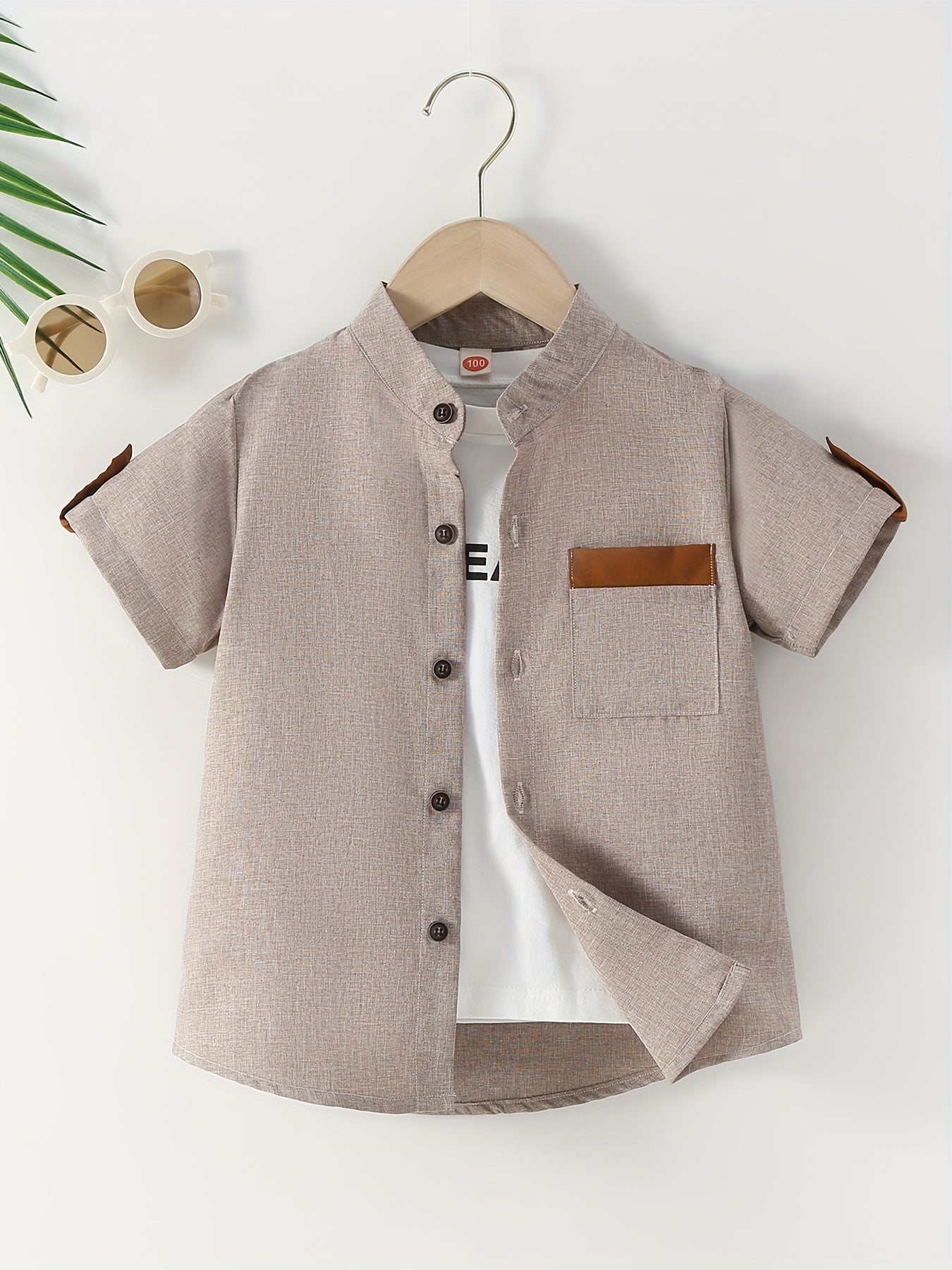 2pcs Boys Solid Short Sleeve Lapel Shirt Summer Casual Top