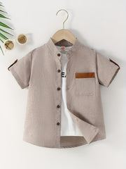 2pcs Boys Solid Short Sleeve Lapel Shirt Summer Casual Top