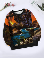 Girls Comfy Pattern Crew Neck Sweatshirt Long Sleeve Pullover