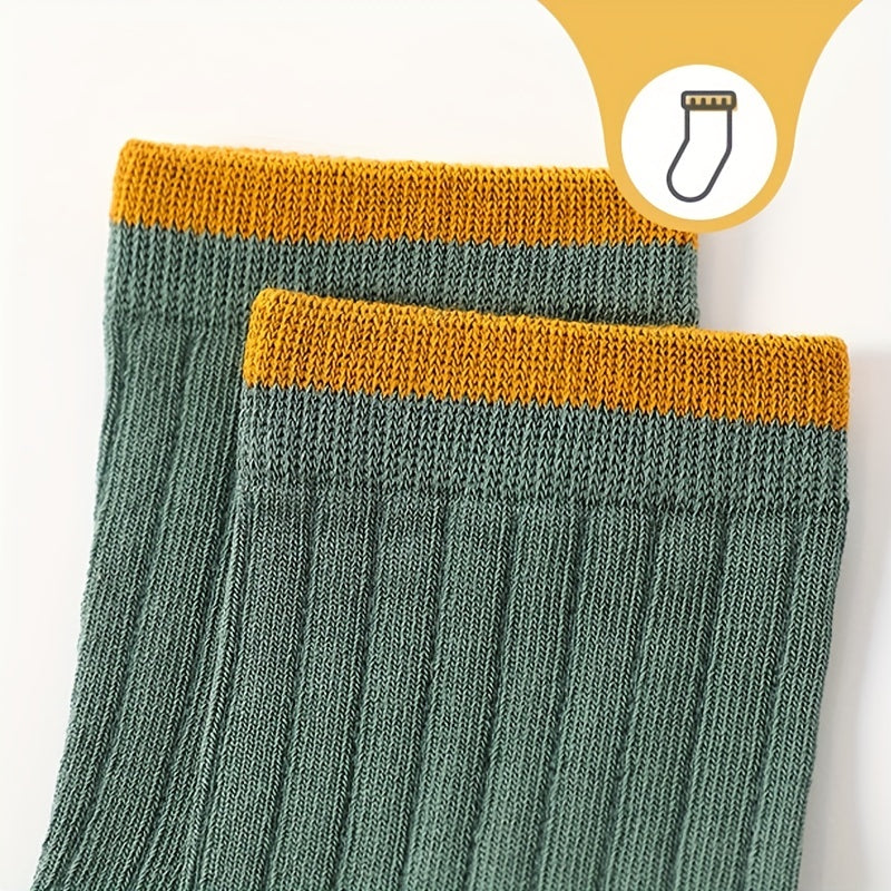 5 Pairs Boys Striped Crew Socks Breathable Comfy Sports Socks for Kids