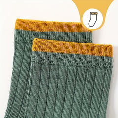 5 Pairs Boys Striped Crew Socks Breathable Comfy Sports Socks for Kids