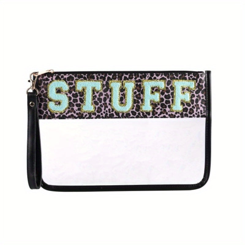 Glitter Monogram Clear Makeup Cosmetic Bag Zipper Toiletry Pouch