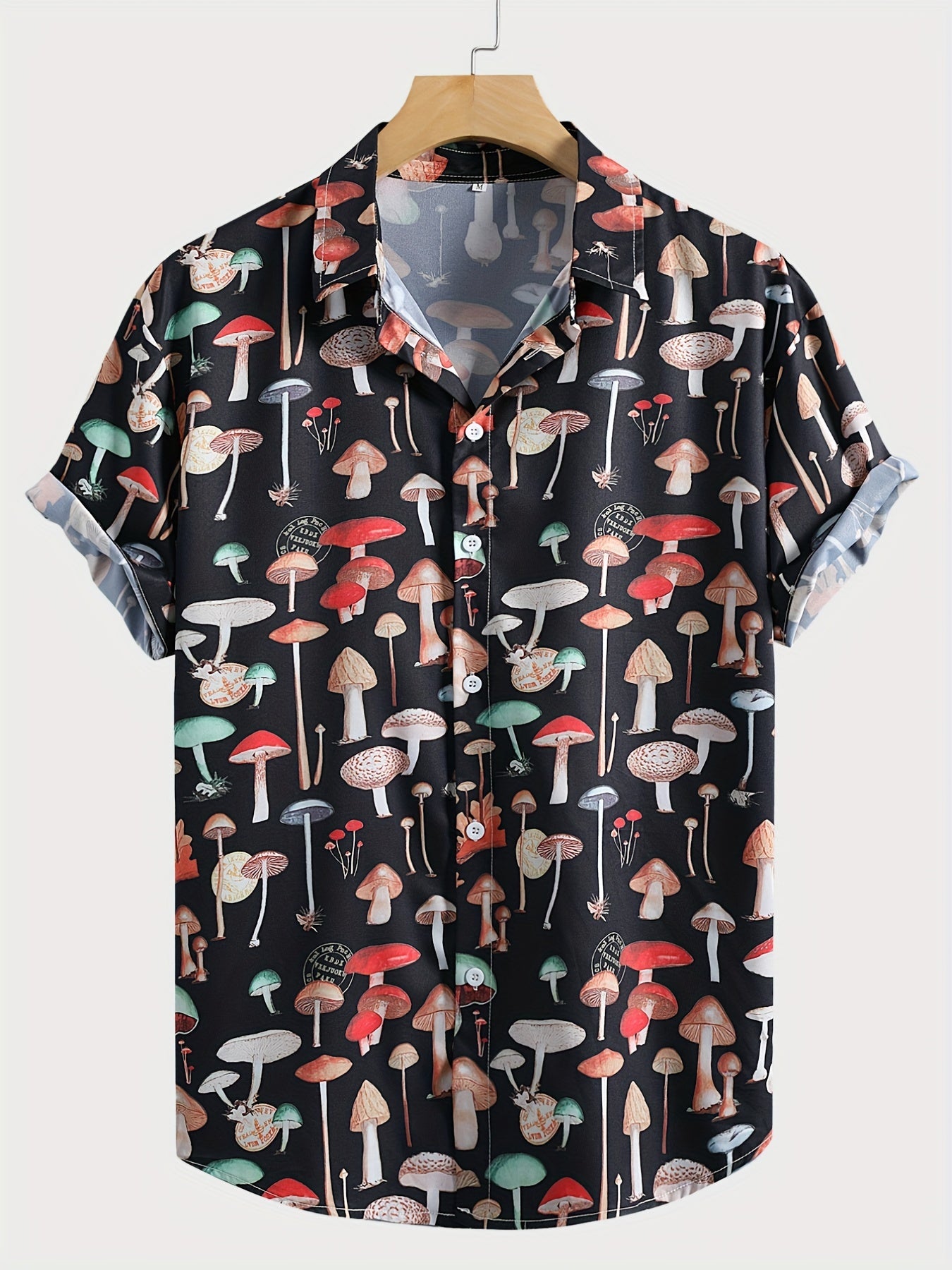 Men's Mushroom Print Casual Button-Up Shirt for Spring/Summer