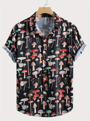 Men's Mushroom Print Casual Button-Up Shirt for Spring/Summer