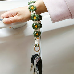 Boho Daisy Keychain for Girls Soft Macrame Wristlet Lanyard for Keys