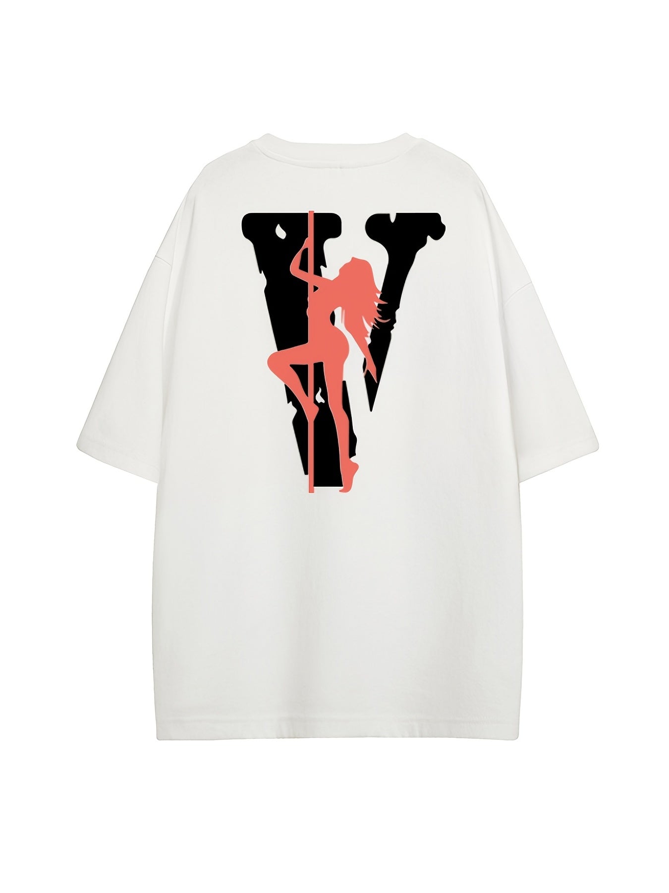 Girl & Letter Print Crew Neck T Shirt Unisex Hip Hops Style Short Sleeve