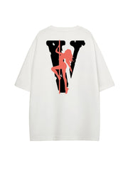 Girl & Letter Print Crew Neck T Shirt Unisex Hip Hops Style Short Sleeve