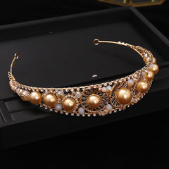 Faux Pearl Rhinestone Crown Headband Wedding Bride Tiara