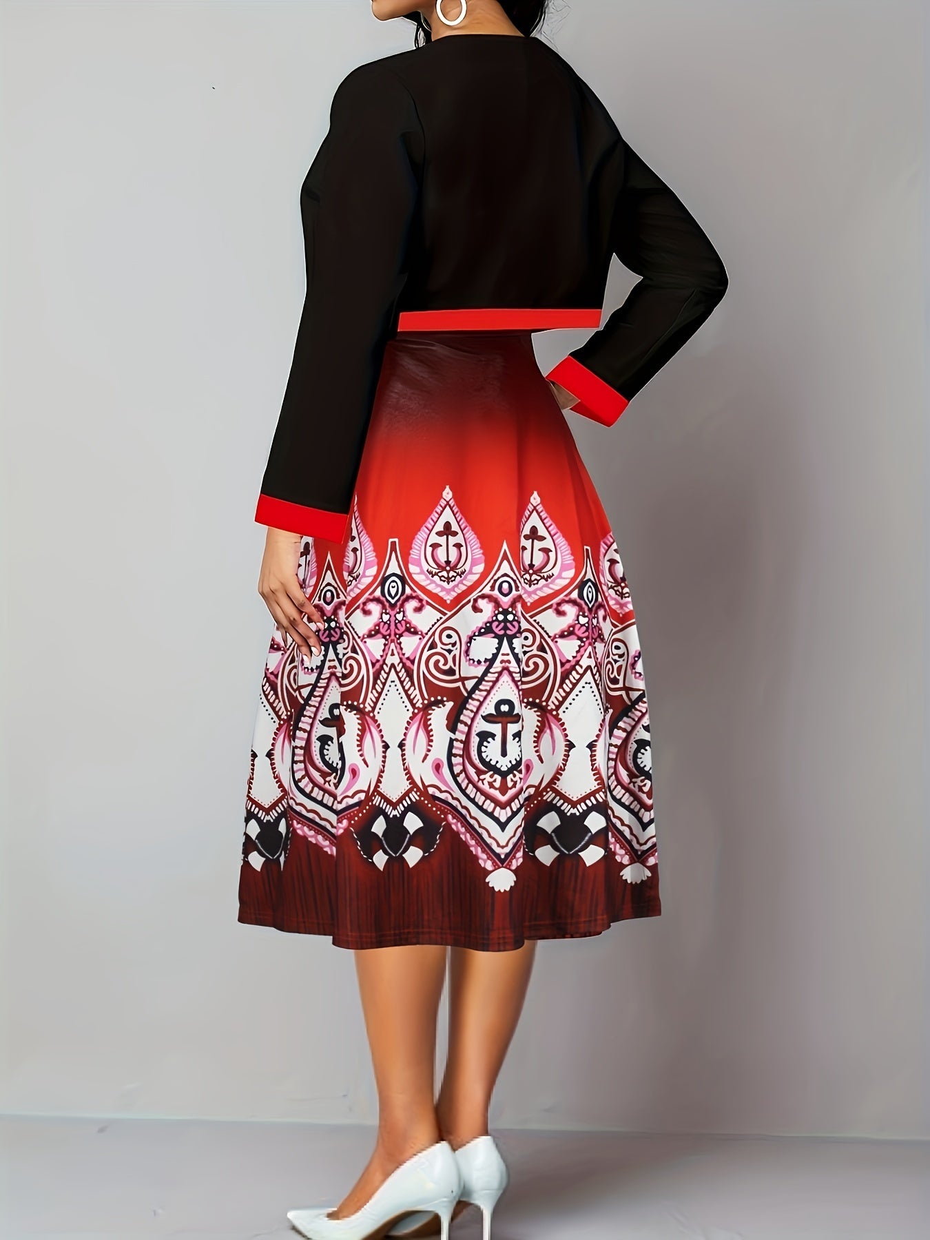 Paisley Print A-line Dress & Coat Outfit Set