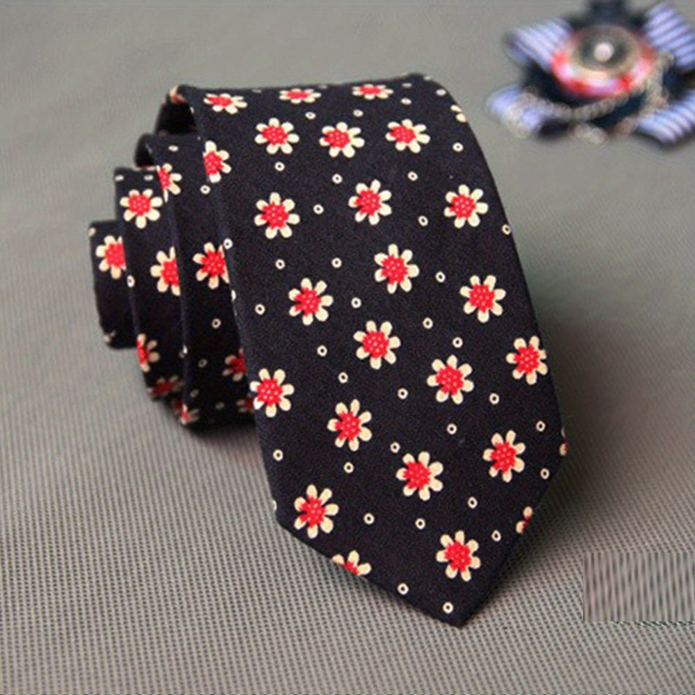 Men's Flower Print Necktie For Wedding Party And Daily Use