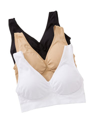 3 Pack Plus Size Casual Bras Set Women's Plus Solid Wireless Invisible