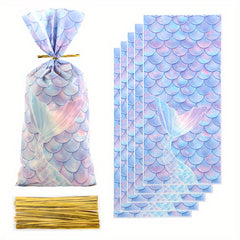 50pcs Mermaid Scale Print Candy Bag Birthday Party Decorations
