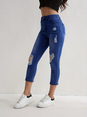 Ripped Holes Cropped Jeans Slim Fit High Stretch Capris Denim Pants