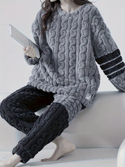 Women's Flannel Striped Pajamas Set Long Sleeve Top & Pants