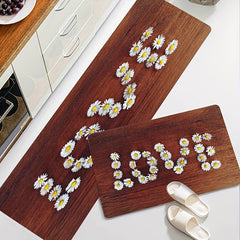Floral Print Letter Decorative Rug for Kitchen Supplies
