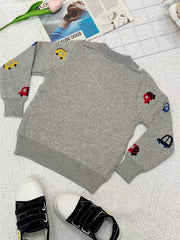 Kids Knit Sweater Cartoon Cars Graphic Print Pullover Sweater Tops