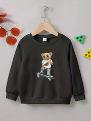 Bear & Skateboard Print Boys Pullover Sweatshirt