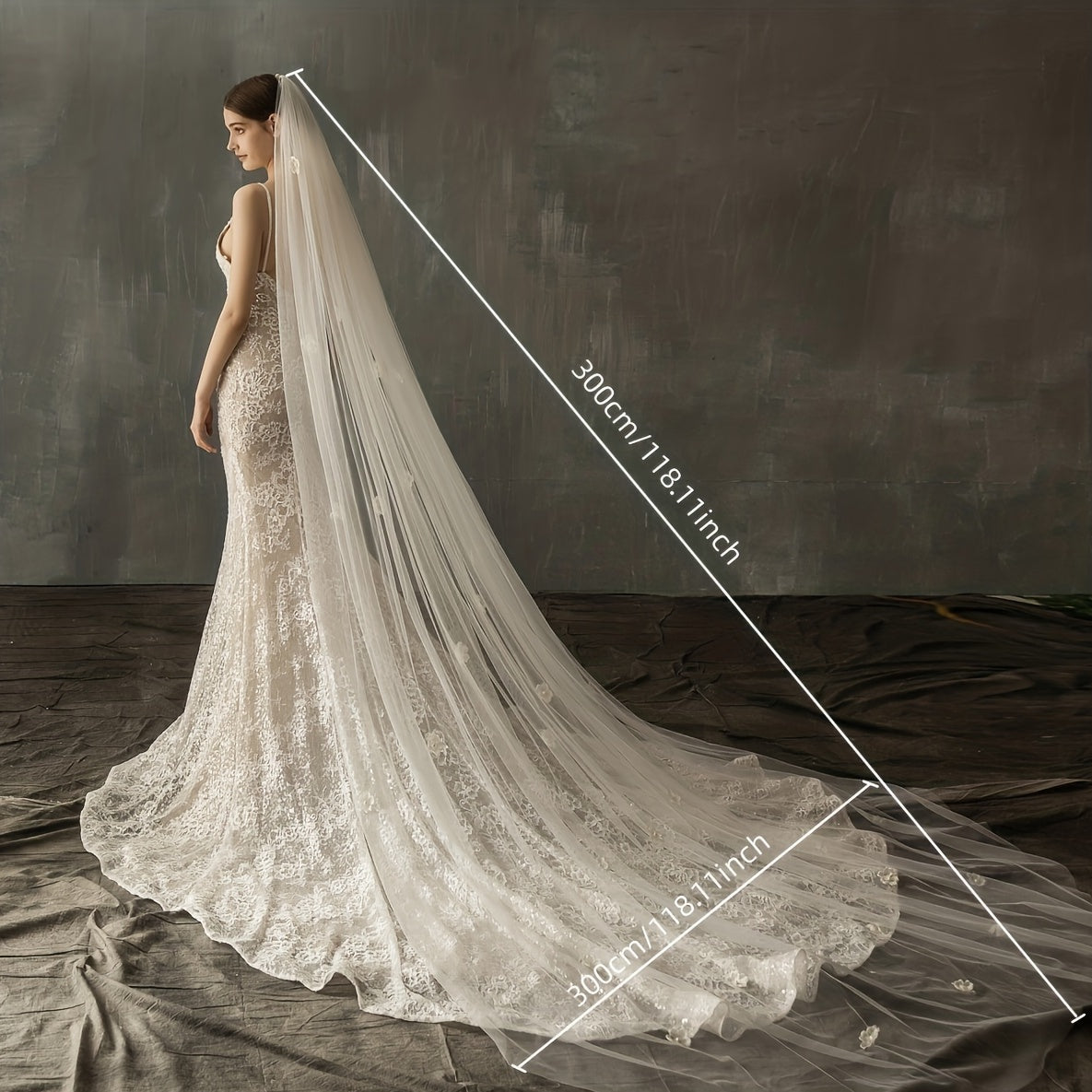 Cathedral Style Bridal Veil with Comb Inlaid Flower
