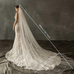 Cathedral Style Bridal Veil with Comb Inlaid Flower