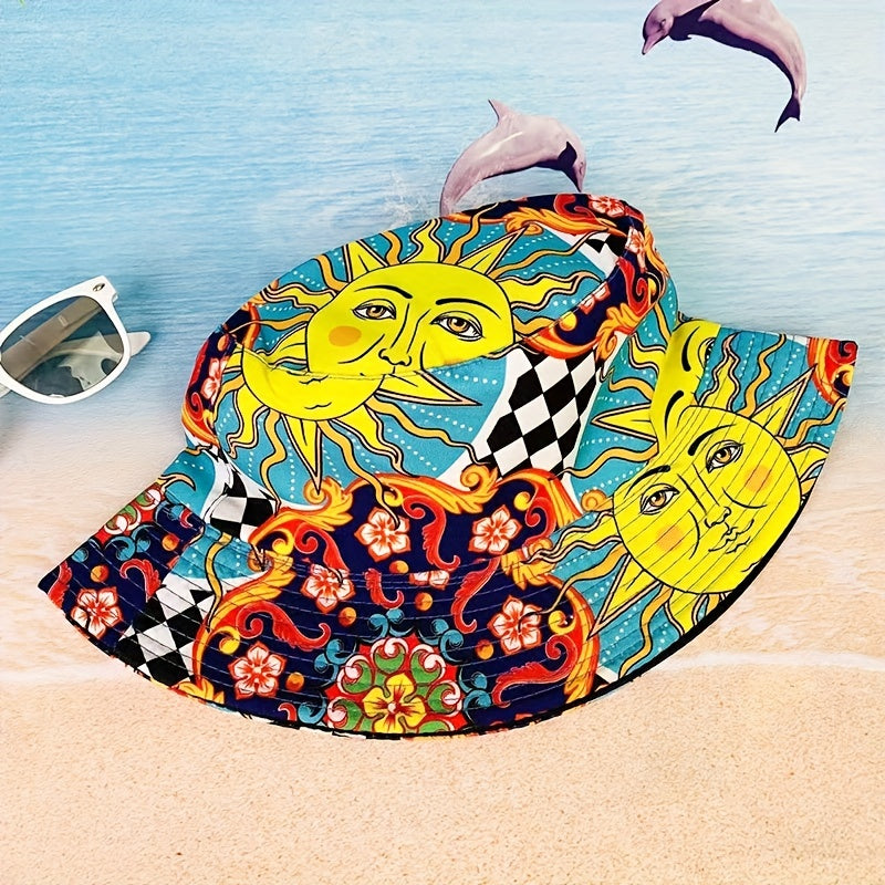 Unisex Sunshade Bucket Hat Sun Sea Pattern Outdoor Vacation Travel