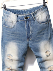 Slim Fit Ripped Jeans Men's Casual Distressed Denim Pants