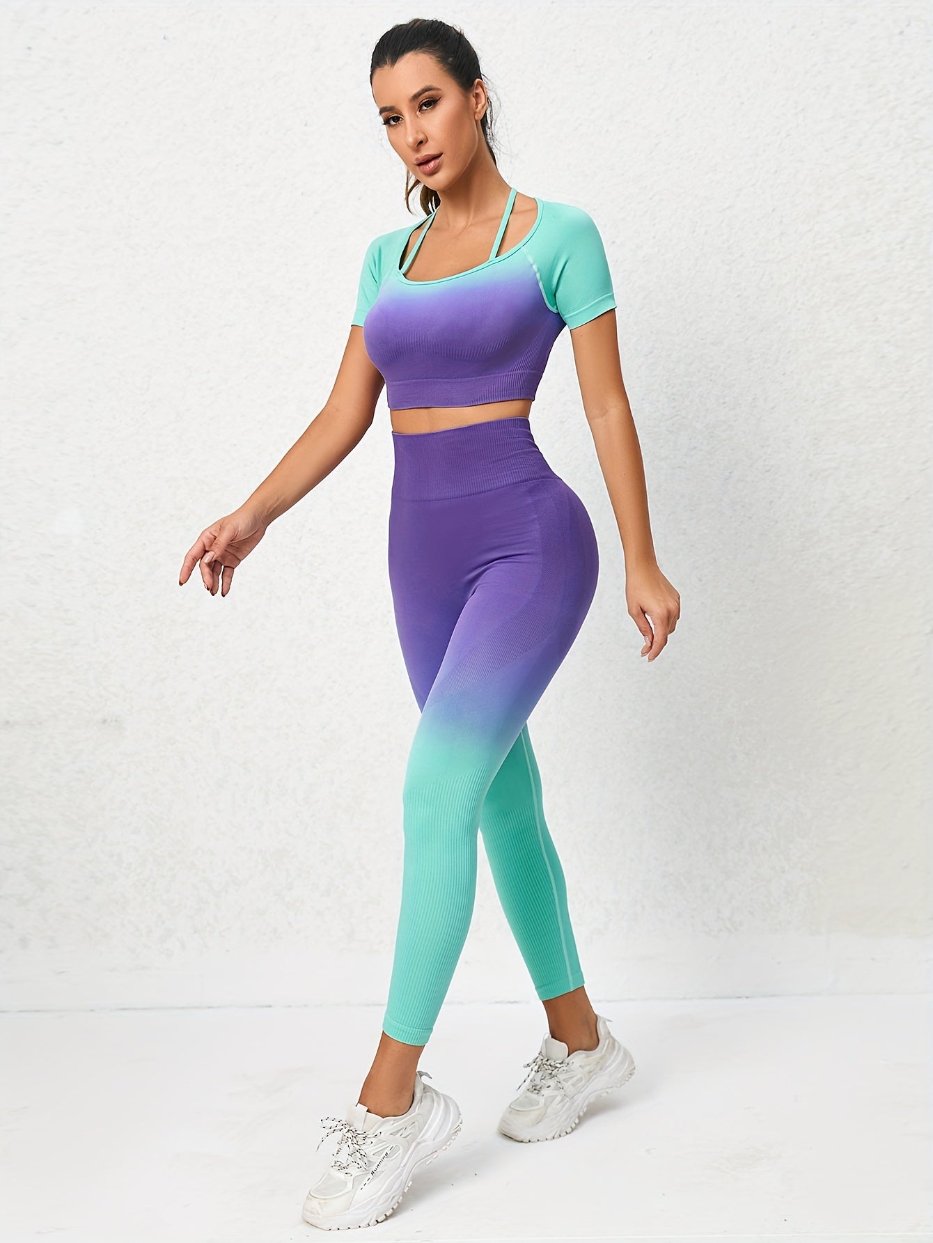 Yoga Set Crop Top & Leggings Two Tone Gradient Fitness Activewear
