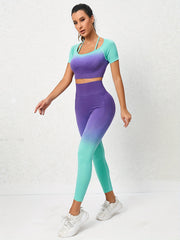 Yoga Set Crop Top & Leggings Two Tone Gradient Fitness Activewear