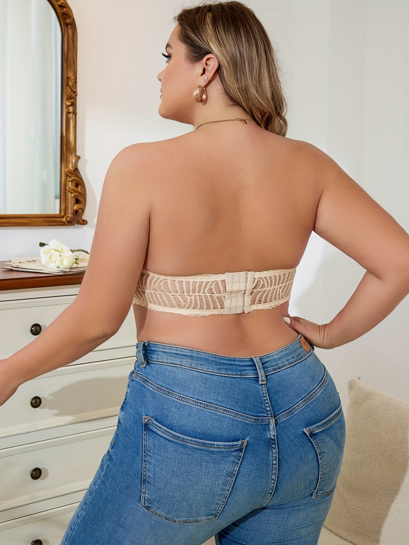 Sexy Tube Bra Solid Lace Ruched Hook & Eye Strap
