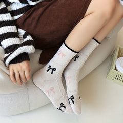 5 Pairs Floral & Bow Print Socks Women's Stockings & Hosiery