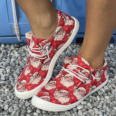 Christmas Red Beard Old Man Cartoon Pattern Lace Up Flat Shoes