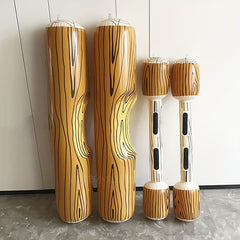 4pcs Inflatable Wood Grain Stick Swimming Circle Pool Floats